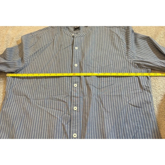 Todd Snyder Mens XL Blue Stripe Band Collar Button Up Shirt Tailored Quality - Picture 8 of 14